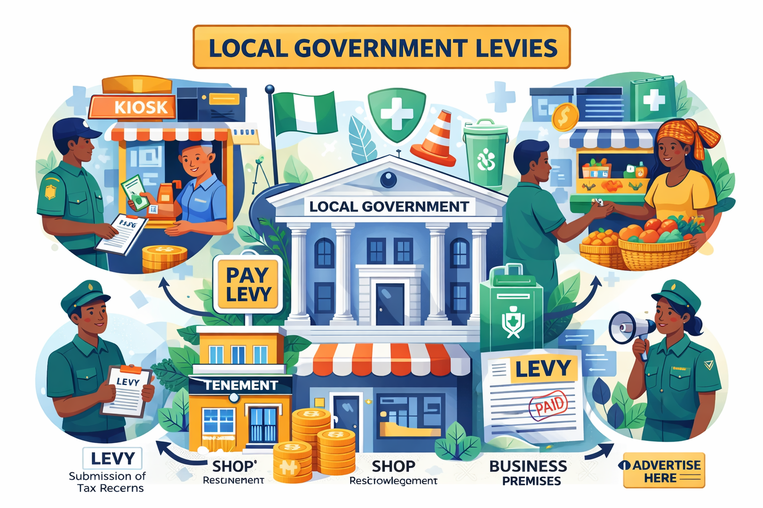 Local Government Levies — tenement rates, market permits, business premises, and community charges